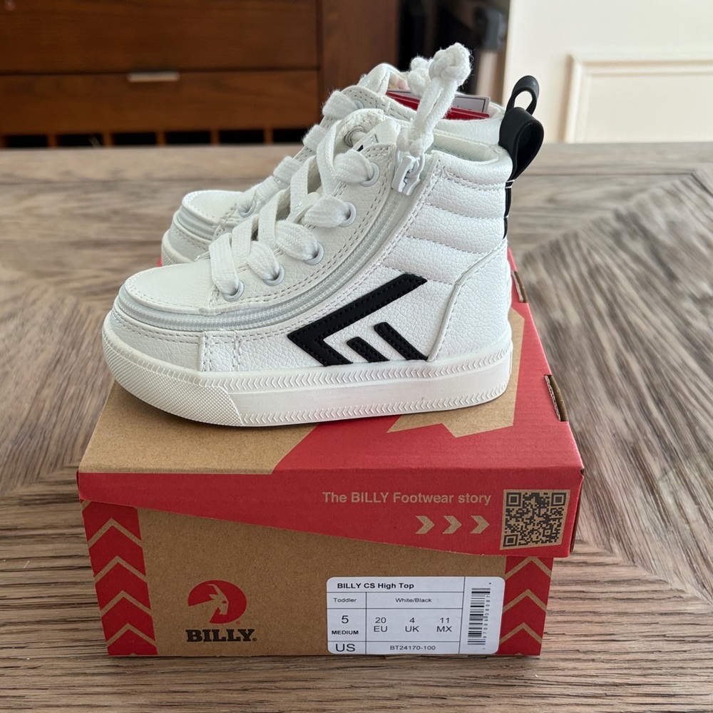 Billy Kids High Top Sneakers - White and Black